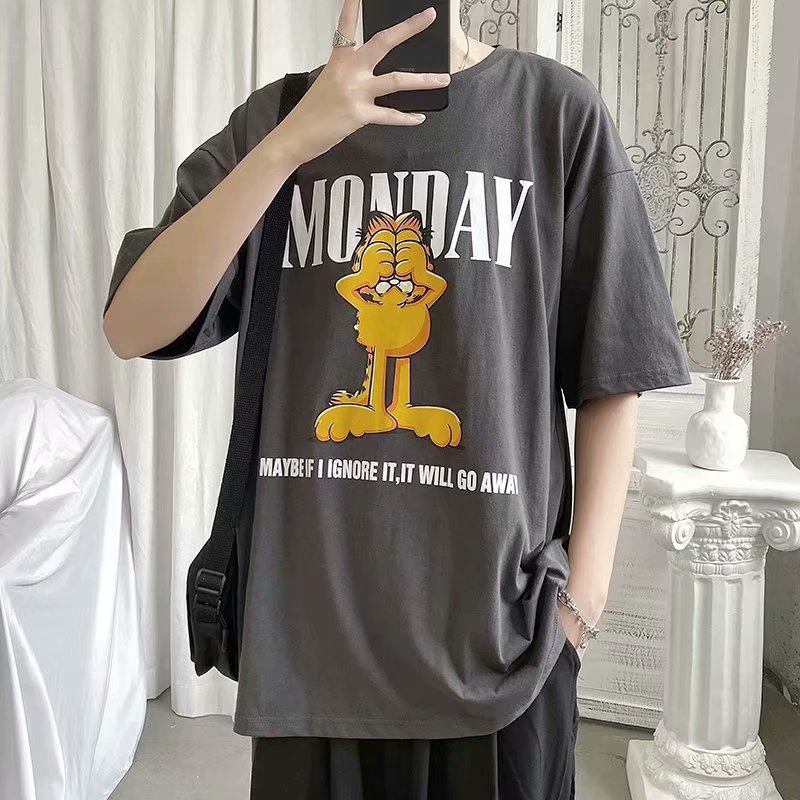 เสื้อยืดผ้าฝ้ายพิมพ์ลายขายดี-เกาหลี-m-3xl-แฟชั่นไทด์-t-หลวมผู้ชายขนาดใหญ่-garfield-พิมพ์ชายและหญิงคู่แขนสั้นเสื้อยืดท็อป