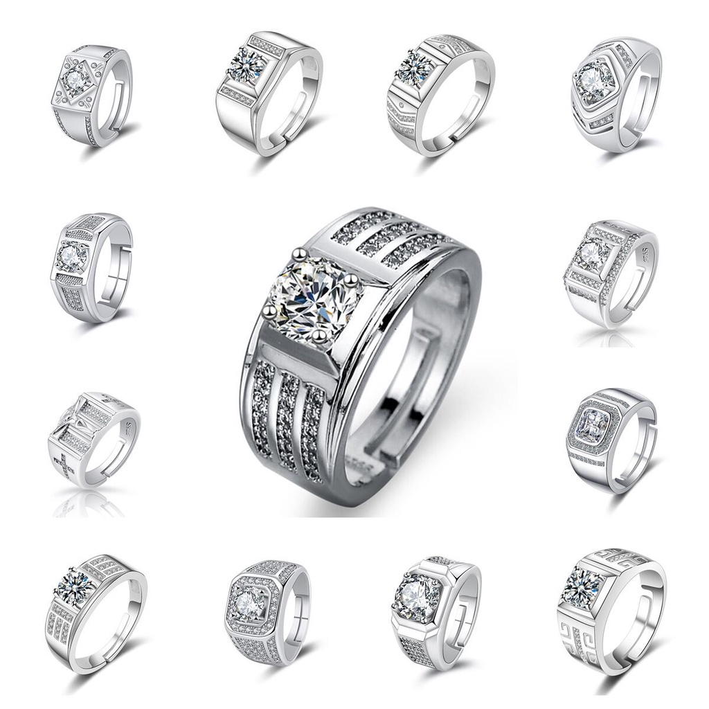 ภาพหน้าปกสินค้าแหวนคู่ แหวนปรับได้ แหวนผู้ชาย เงินแท้ 925 แหวนเพชรแท้ ผู้ชาย แหวนแต่งงานเงินแท้
