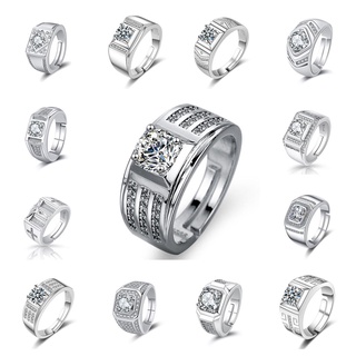 ภาพขนาดย่อของสินค้าแหวนคู่ แหวนปรับได้ แหวนผู้ชาย เงินแท้ 925 แหวนเพชรแท้ ผู้ชาย แหวนแต่งงานเงินแท้