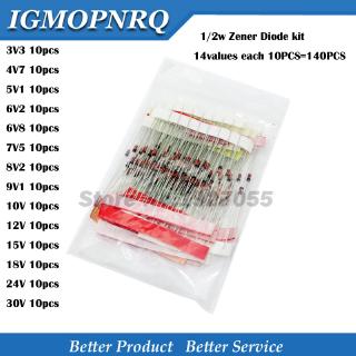 14values each 10PCS=140PCS 0.5W regulator 3.3v-30v 1/2w Zener Diode component Assorted kit 3V3 4V7 5V1 6V2 6V8 7V5 8V2 30V