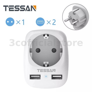 Tessan TS-611-DE EU 3-in-1 4000W ซ็อกเก็ตขยายผนัง พร้อมช่องเสียบ AC 1 ช่อง 2 พอร์ต USB 5V 2.4A