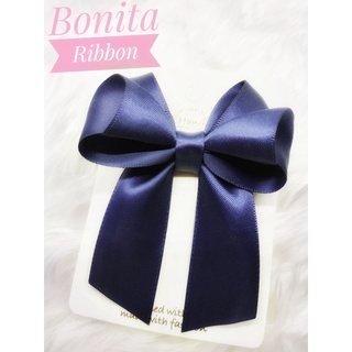 [HM054] 🎊ใหม่🎁 โบว์ติดผมผ้าซาตินสีน้ำเงินเข้ม Navy สวย หรูหรามากๆ  collection Bonita Signature