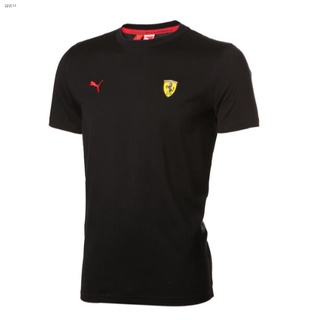 Puma X Ferrari เสื้อยืดแฟชั่นใหม่สําหรับผู้ชายแขนสั้นคอก ลมสีดําเหมาะกับการวิ่งเล่นกีฬา