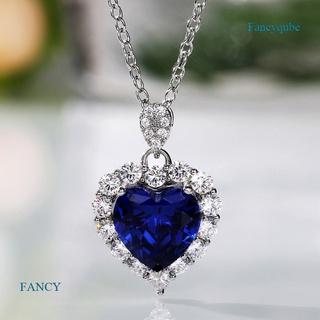 Fancy สร้อยคอเงิน 925 จี้รูปหัวใจ ฝังไพลิน หรูหรา แฟชั่นสําหรับผู้หญิง