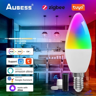  TUYA Zigbee Smart Candelabra European Lightbulb E14 RGB+CCT 100-240V 5W Dimmable LED Light Bulb ampere