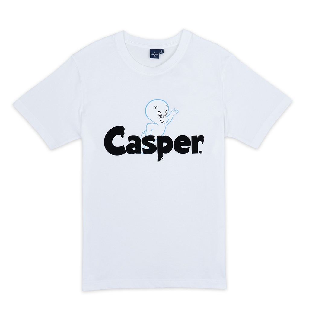 universal-studios-men-casper-flock-print-t-shirt-เสื้อผู้ชายยูนิเวอร์แซล-สตูดิโอ-พิมพ์กำมะหยี่ลายแคสเปอร์-สินค้าลิขสิท