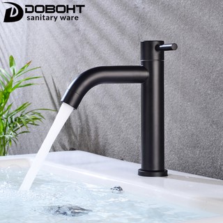 Doboht สแตนเลสที่มีความยืดหยุ่นห้องน้ำอ่างล้างจานอ่างก้านเดี่ยวเย็นแตะลุ่มน้ำก๊อกน้ำ (สีดำ) CT108SS-BL