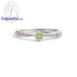Finejewelthai-แหวนเพอริดอท-เพอริดอท-แหวนเพชรCZ-แหวนเงินแท้-พลอยประจำเดือนเกิด-Peridot-Silver-Ring-Birthstone-R1275pd