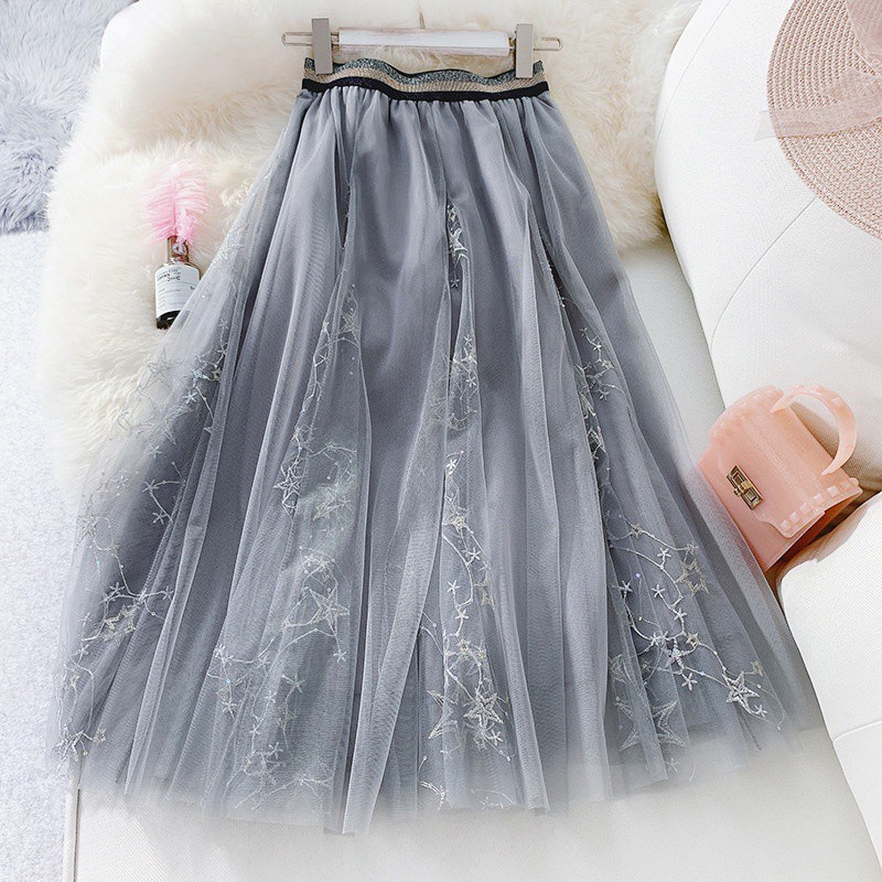 high-end-embroidered-sequin-mesh-pompous-skirt-gauze-skirt-womens-skirt-summer-swing-skirt-starry-sky