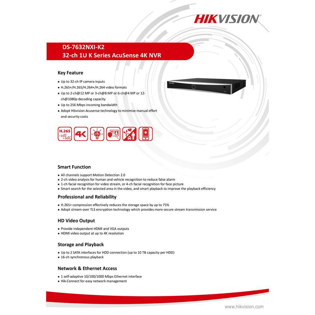 hikvision-เครื่องบันทึกกล้องวงจรปิดระบบ-ip-nvr-ds-7632nxi-k2-32-ch-รองรับกล้องสูงสุด-8mp-h-265