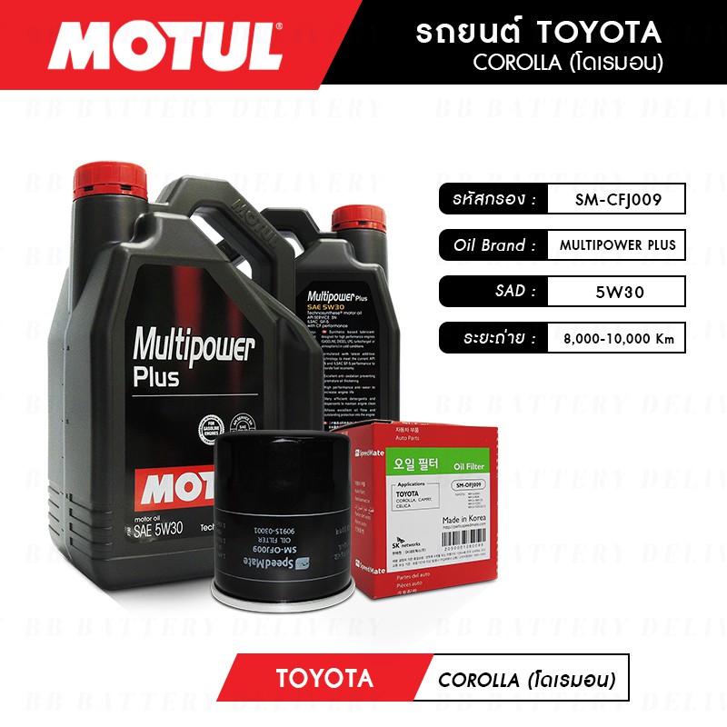 ชุดถ่ายน้ำมันเครื่อง-motul-multipower-plus-technosynthese-5w30-4l-กรองspeedmate-sm-ofj009-1ลูก-toyota-corolla-โดเรมอน