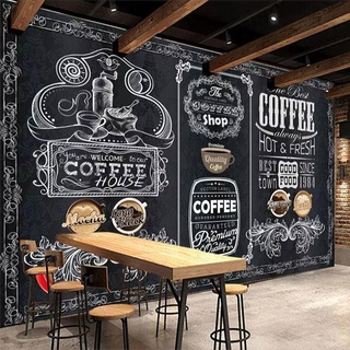 วอลเปเปอร์ติดผนัง พื้นหลังร้านกาแฟ 3D สไตล์เรโทร สําหรับตกแต่งบ้าน คาเฟ่ ร้านกาแฟ
