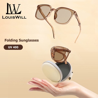 Louiswill แว่นตากันแดด เลนส์โพลาไรซ์ ทรงกลม พับได้ UV400 สําหรับผู้หญิง
