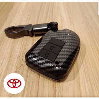 กรอบ-เคส ใส่กุญแจรีโมทรถยนต์ Toyota Yaris 5 ประตู,Yaris Hatchback 2014-23 แบบ Push Start รุ่น 2-3 ปุ่ม ลายเคฟล่า
