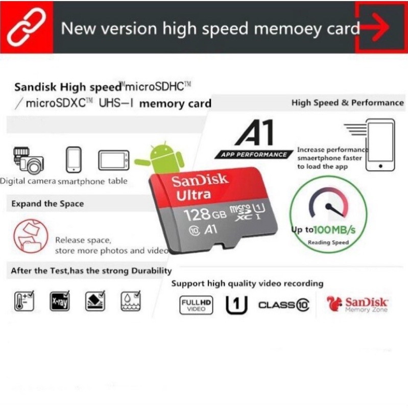 ภาพสินค้าSandisk Ultra microSD Card ความเร็ว 100MB/s ความจุ 32GB 64GB 128GB 256GB 512GB Class10 A1เมมโมรี่การ์ด การ์ดหน่วยความจำ จากร้าน gg.168 บน Shopee ภาพที่ 8