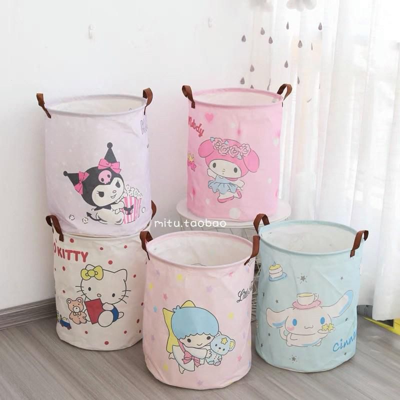 สินค้าพร้อมส่งในไทย-ตะกร้าใส่เสื้อผ้าลาย-sanrio-แบบมีหูหิ้ว