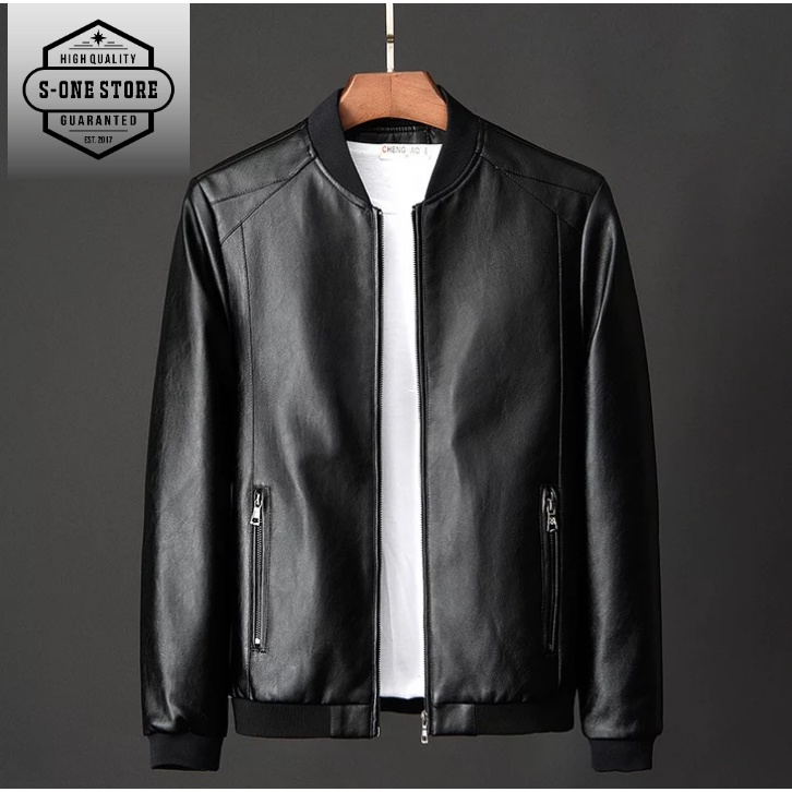 Bomber LEATHER JACKET/MEN& 39;S CASUAL LEATHER JACKET/ RIB JACKET ...