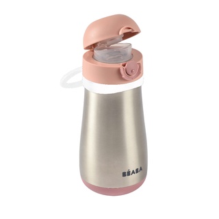 Beaba กระติกน้ำสแตนเลสแบบยกดื่ม Stainless Steel Spout Bottle 350 ml - Vintage Pink