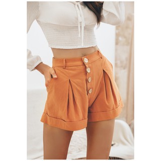 ‼️SALE‼️พร้อมส่ง Simplee Casual Buttons Summer Cotton Shorts #Orange