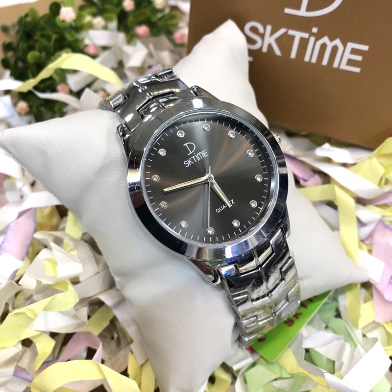 sk-time-นาฬิกาข้อมือหญิง-ชายquartz-analog3atm-กันน้ำ-ตัวเรือนและสายสแตน3ไมครอน