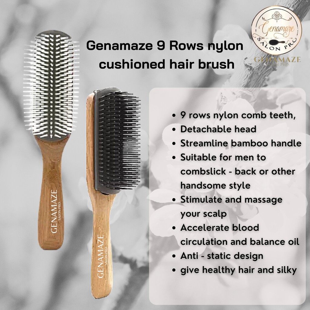 genamaze-9-rows-nylon-cushioned-hair-brush-หวีแปรงไนล่อน-เรียบกัน-9-แถวปลายมน-มีความแข็งแรงทนความร้อน