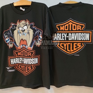 เสื้อยืดผ้าฝ้าย Harley davidson x Taz mania looneytunes   เสื้อวินเทจ เสื้อการ์ตูน shirtS-3XLdntokobthy