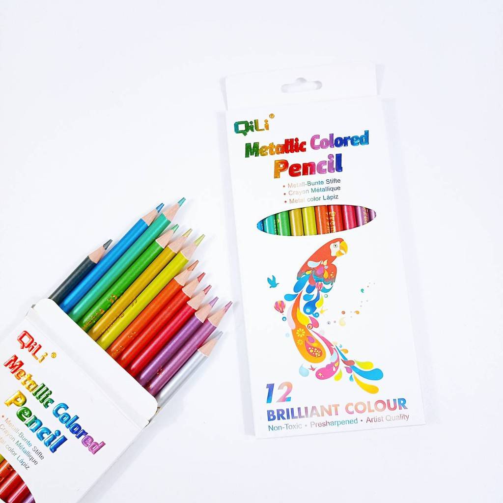 ดินสอ-สีไม้-เมทัลลิค-แพ็ค-12สี-metallic-colored-pencil-ปลอดสารพิษ-ql-c404m