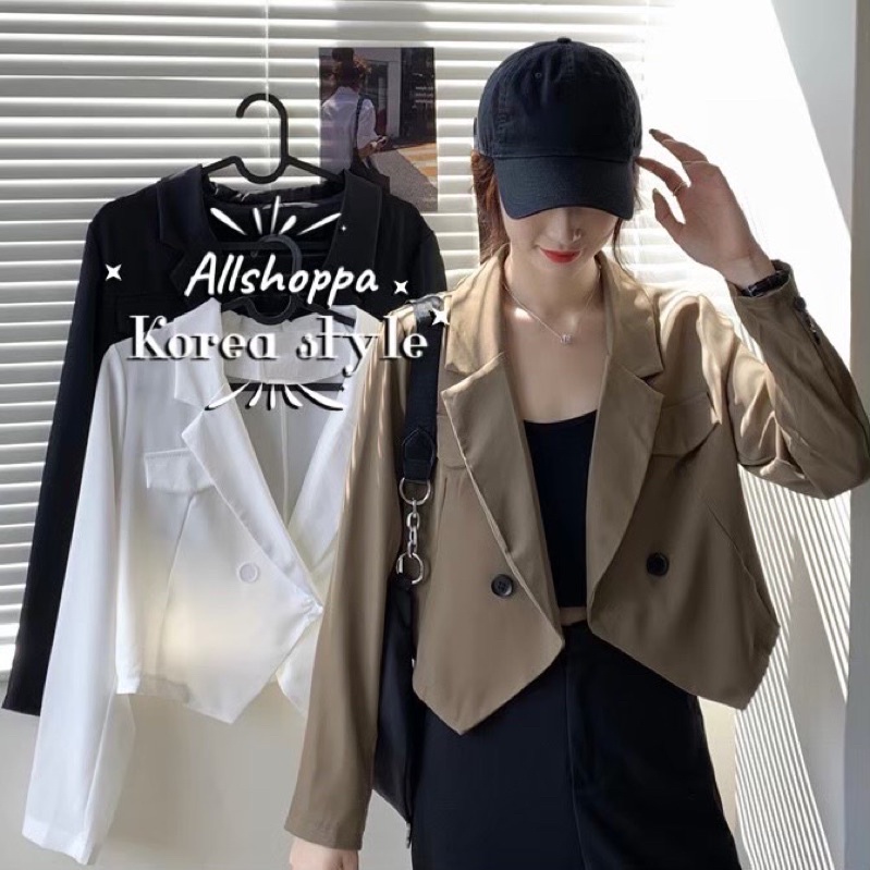 รูปภาพสินค้าแรกของAllshoppa  ส่งทันที Blazer crop top เสื้อสูทเบลเซอร์แขนยาว ทรงครอป สไตล์เกาหลี