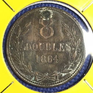 เหรียญเก่า#14306 1864 GUERNSEY 8 DOUBLES เหรียญต่างประเทศ เหรียญหายาก เหรียญสะสม