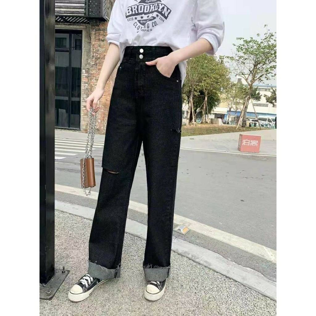 ภาพสินค้าSHOP_MKL กางเกงยีนส์ เอวสูง ขาบานแบบขาดๆ สไตล์เกาหลี กางเกงยีนส์ขายาว สวยๆเก๋ๆ 8012 จากร้าน shop_mkl_trade บน Shopee ภาพที่ 2