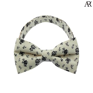 ANGELINO RUFOLO Bow Tie ผ้าไหมทอผสมคอตตอนคุณภาพเยี่ยม โบว์หูกระต่ายผู้ชาย ดีไซน์ Flower สีครีม