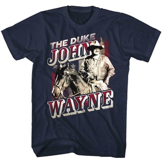 TSHIRTฝ้ายGildan เสื้อเชิ้ต ผ้าฝ้าย พิมพ์ลาย John Wayne The Keep warm Duke On Horseback Western สไตล์คาวบอย สําหรับผู้ชา