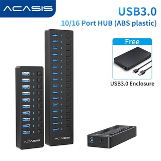 Acasis ฮับ USB 3.0 ความเร็วสูง 5Gbps 10/16 พอร์ต USB 3.0 แบบพกพา พร้อมอะแดปเตอร์พาวเวอร์ภายนอก PC สําหรับแล็ปท็อป