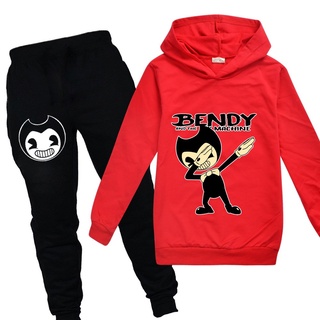 เสื้อกันหนาวแขนยาว มีฮู้ด พิมพ์ลายการ์ตูน Bendy and the Ink Machine และกางเกงขายาว แฟชั่นฤดูใบไม้ร่วง สําหรับเด็กผู้หญิง