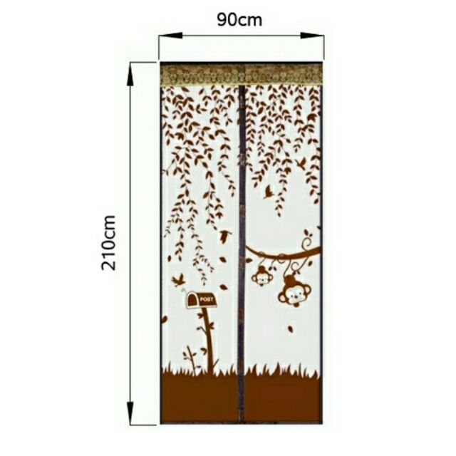 ผ้าม่านกันยุ่งลายลิงน้อยแถบติดแม่เหล็ก