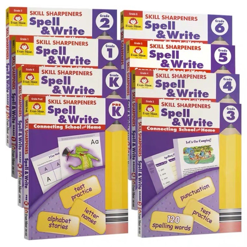 EvanMoor Skill Sharpeners Spell And Write PreK/Grade K/Grade 1/Grade