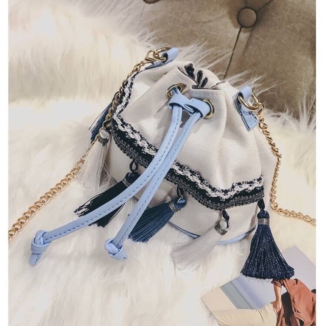 กระเป๋าจีบเชือก-ผ้าแคนวาส-พร้อมส่ง