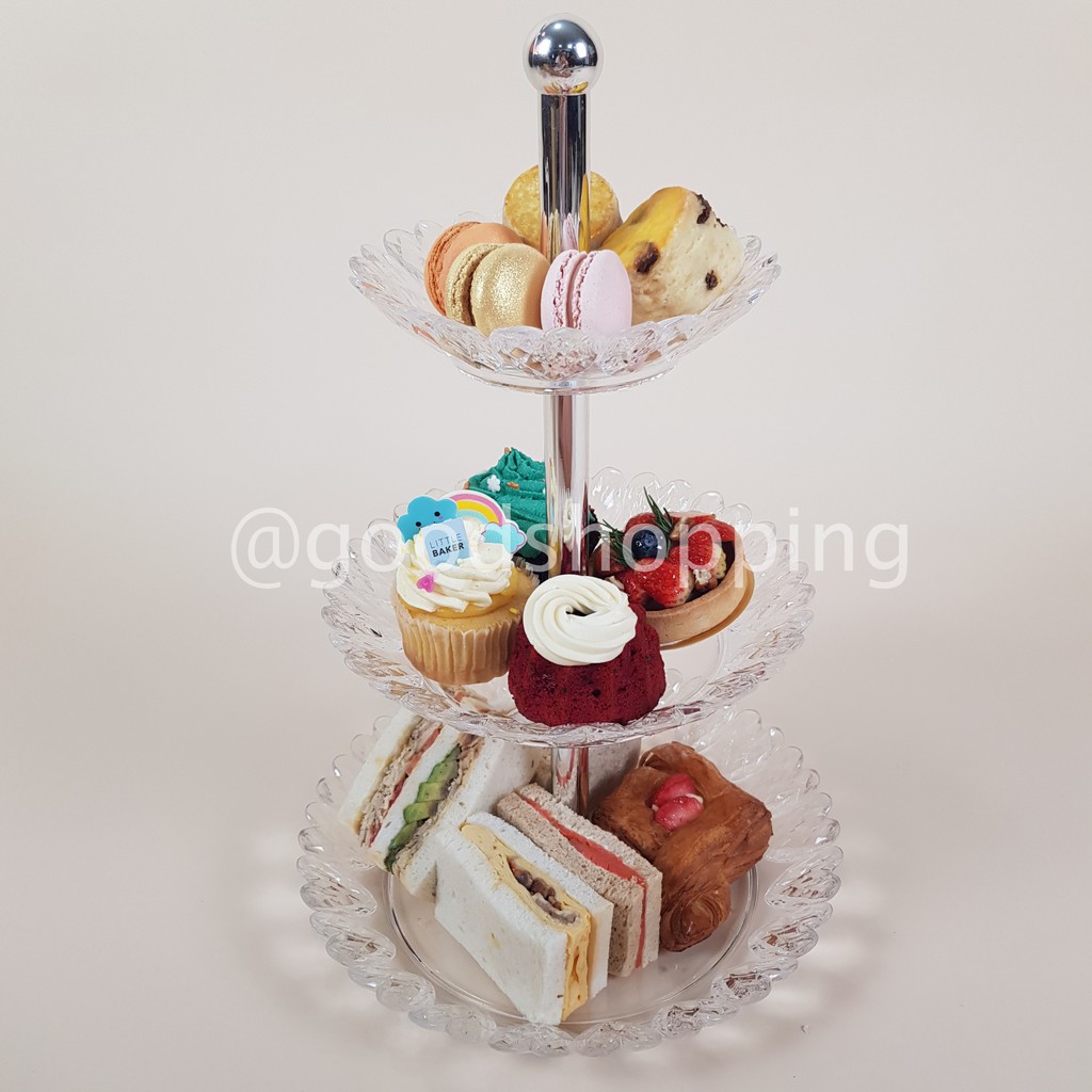 ชั้นเบเกอร์รี่ 3 ชั้นวางขนมคัพเค้ก อะคริลิค Tea tower แบบ Afternoon Tea ...