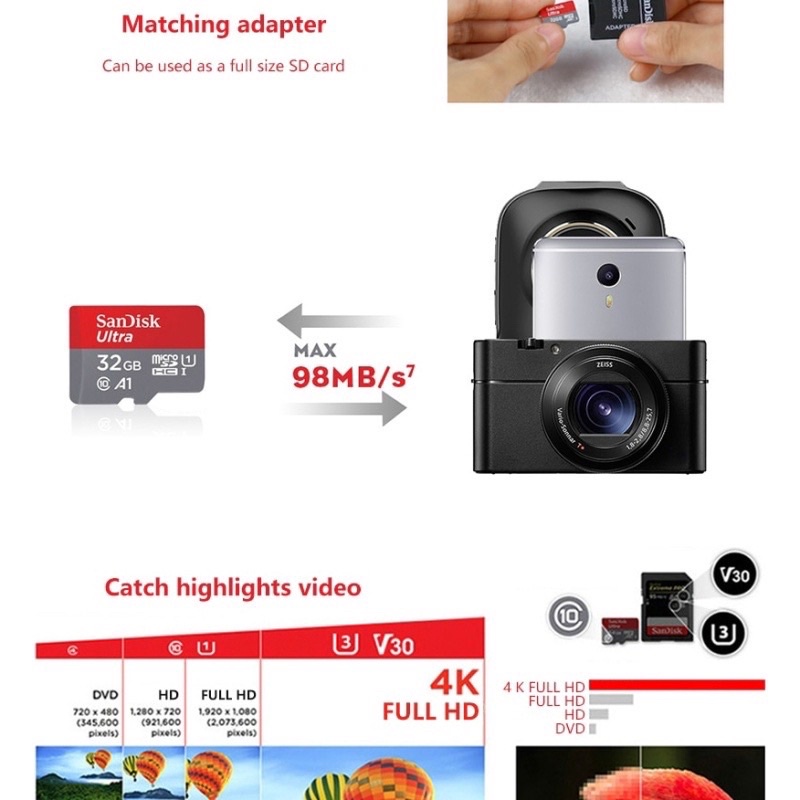 ภาพสินค้าSandisk Ultra microSD Card ความเร็ว 100MB/s ความจุ 32GB 64GB 128GB 256GB 512GB Class10 A1เมมโมรี่การ์ด การ์ดหน่วยความจำ จากร้าน gg.168 บน Shopee ภาพที่ 7