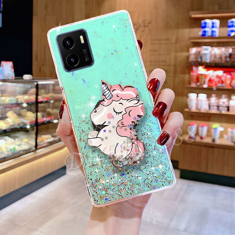 เคสโทรศัพท์มือถือ-วีโว่-vivo-y01-y75-y33t-y33s-y21t-y21s-y21-y21a-y76-y73-y15a-y15s-v23-v23e-4g-5g-phone-case-cute-cartoon-unicorn-glitter-bling-transparent-full-stars-casing-with-stand-holder-back-co