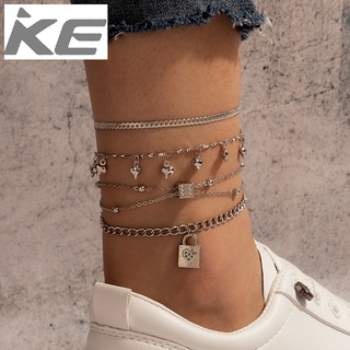 Jewelry Lock Dice Four Anklet Geometric Love Chain MultiAnklet for girls for women low price