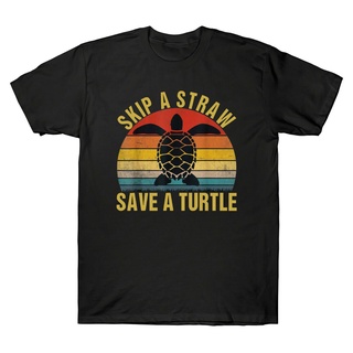 เสื้อยืดผ้าฝ้ายพิมพ์ลายคลาสสิก พร้อมส่ง เสื้อยืดแขนสั้น ผ้าฝ้าย พิมพ์ลายเต่า Skip A Straw Save A Turtle หลากสี สไตล์วินเ