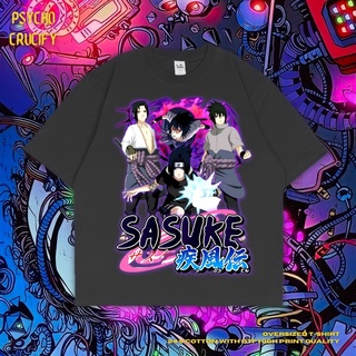 เสื้อยืด ขนาดใหญ่ พิมพ์ลาย Psycho Crucify Uchiha Sasuke | สีดํา | สีเทาเข้ม | เสื้อยืด ลาย Sasuke Uchiha | อนิเมะ | เสื้