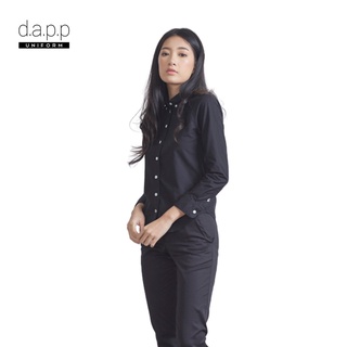 dapp Uniform เสื้อเชิ้ต แขนยาว ผู้หญิง Womens Black Longsleeves Oxford Button Down Shirt สีดำ(TBLB1002)