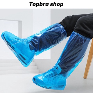 Topbra_shop 10คู่ Disposable ถุงครอบรองเท้ากันฝน กันเปียก ถุงพลาสติกยาว ถุงพลาสติกกันลื่น สำหรัCDD29