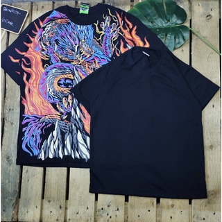 เสื้อโอเวอร์ไซส์สกรีนลายเต็มตัว สไตล์วินเทจ แถมเสื้อสีดำพื้นคอกลมฟรี!  จัดส่งสินค้าทุกวัน