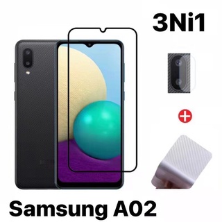 Samsung A02 ฟิล์ม 3in1 ฟิล์มเลนส์กล้อง + ฟิล์มกระจกเต็มจอ+ ฟิล์มหลัง ฟิล์มกันกระแทกขอบดำ ส่งจากไทย