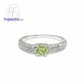 Finejewelthai-แหวนเพอริดอท-เพอริดอท-แหวนเพชรCZ-แหวนเงินแท้-พลอยประจำเดือนเกิด-Peridot-Silver-Ring-Birthstone-R1261pd