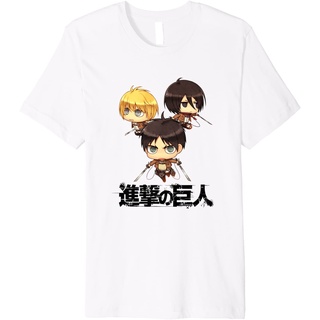 เสื้อยืดโอเวอร์ไซส์เสื้อยืด พิมพ์ลาย Attack on Titan Season 2 Chibi Trio พรีเมี่ยมS-3XL