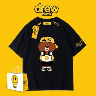 เสื้อยืดสีดำอินเทรนด์เสื้อยืดพิมพ์ลาย Bear Drew Smiling Face แฟชั่นฤดูร้อน 2021 สําหรับผู้ชายและผู้หญิงS M L   XL  XXL